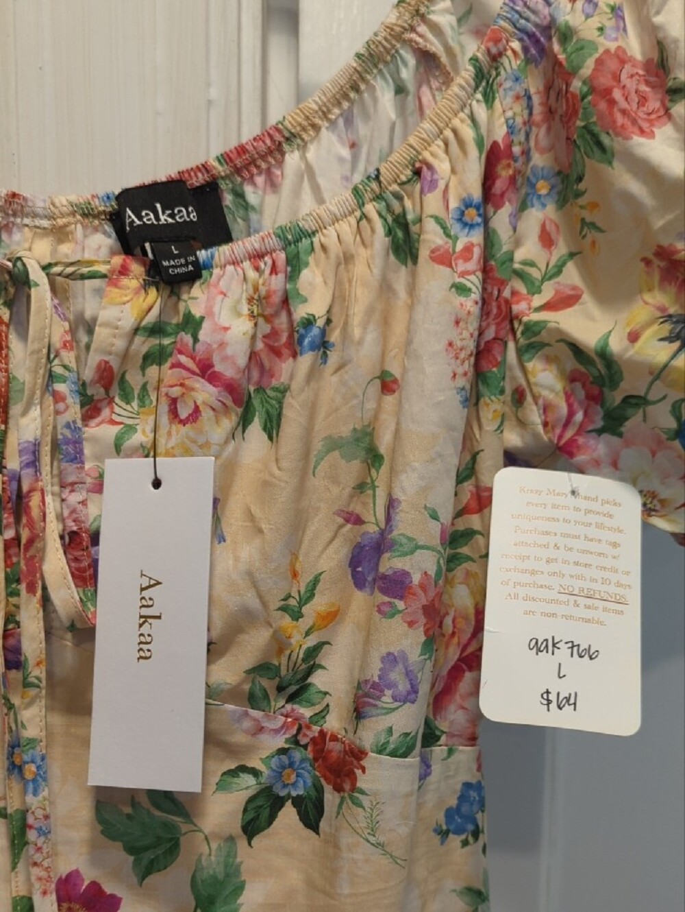 Aakaa Cream Floral Puff-Sleeve Mini Dress - Picture 2 of 2